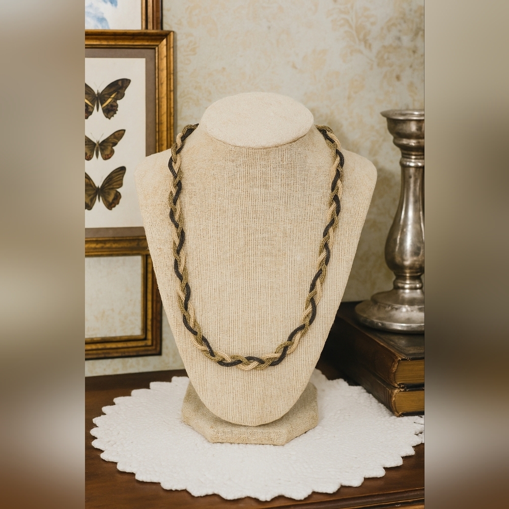 Vintage Twisted Mesh Necklace – Gold & Black Braided Chain, Elegant Retro